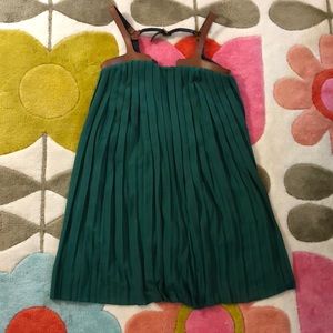 Green pleated chiffon dress trapeze dress sz M
